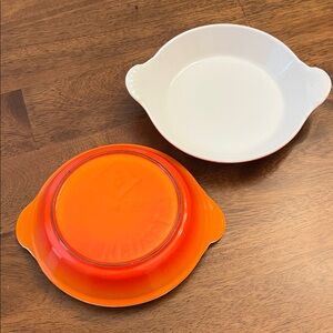 Vintage Classic Le Creuset Vibrant Orange and White Baking Dish Pair